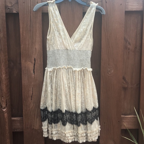 Free People Lace Metallic Fit Flare Dress Nude Blk - Picture 2 of 8